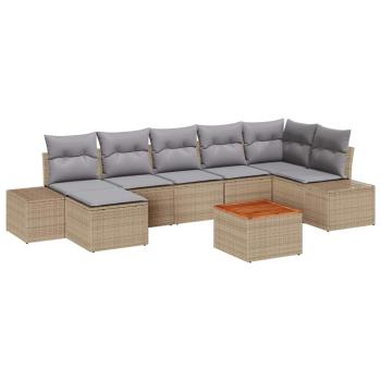 ARDEBO.de - 8-teiliges Garten Sofa Set mit Kissen Beige Poly Rattan Akazie