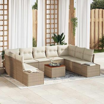 ARDEBO.de - 10-teiliges Garten Sofa Set mit Kissen Beige Poly Rattan Akazie