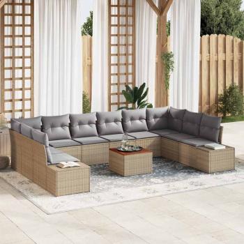 ARDEBO.de - 11-teilige Garten Sofa Set mit Kissen Beige Poly Rattan Akazie