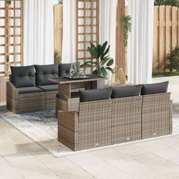 ARDEBO.de - 7-teiliges Garten Sofaset mit Kissen graues Poly Rattan