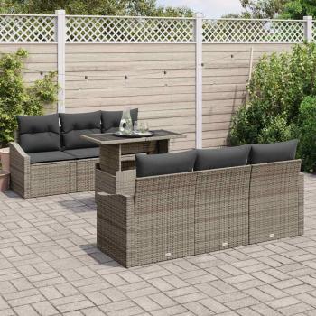 7-teiliges Garten Sofaset mit Kissen graues Poly Rattan