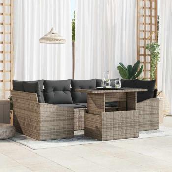 ARDEBO.de - 7-teiliges Garten-Sofa-Set mit Kissen Grau Poly-Rattan
