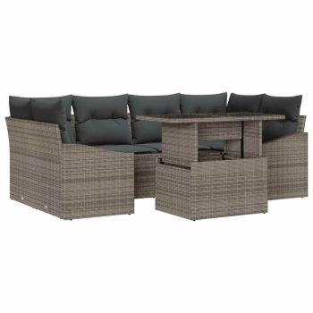 7-teiliges Garten-Sofa-Set mit Kissen Grau Poly-Rattan