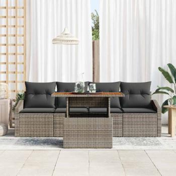 5-teiliges Gartensofa-Set mit Kissen Grau Poly Rattan