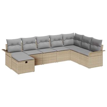 8-teiliges Garten Sofa Set mit Kissen Beiges Poly Rattan
