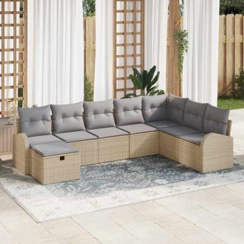 ARDEBO.de - 8-teiliges Garten-Sofa-Set mit Kissen Beige Poly-Rattan