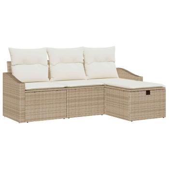 4-teilige Garten Sofa Set mit Kissen Beige Poly Rattan