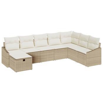 8-teiliges Garten-Sofa-Set mit Kissen Beige Poly Rattan