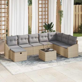 ARDEBO.de - 9-teiliges Garten-Sofa-Set mit Kissen in Beige und Grau aus Poly-Rattan