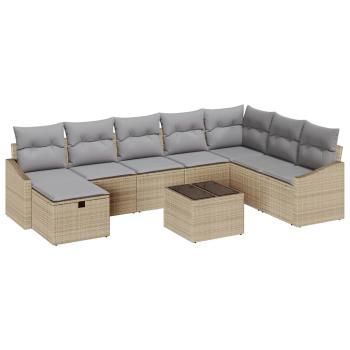 9-teiliges Garten-Sofa-Set mit Kissen in Beige und Grau aus Poly-Rattan