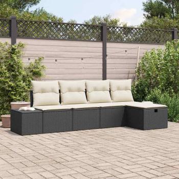 ARDEBO.de - 5-teiliges Garten-Sofa Set mit Kissen Schwarz Poly Rattan