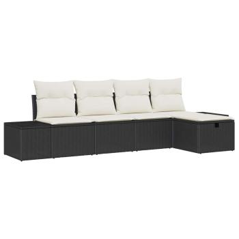 5-teiliges Garten-Sofa Set mit Kissen Schwarz Poly Rattan