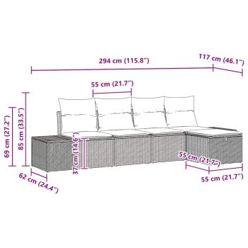 5-teiliges Garten-Sofa-Set mit Kissen Grau Poly-Rattan