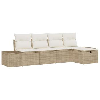 5-teiliges Garten-Sofa-Set mit Kissen Beige Poly-Rattan