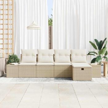 5-teiliges Garten-Sofa-Set mit Kissen Beige Poly-Rattan