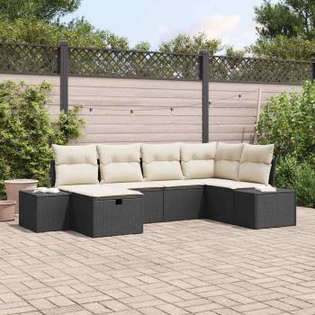 ARDEBO.de - 6-teiliges Garten-Sofa-Set mit Kissen Schwarz Poly-Rattan