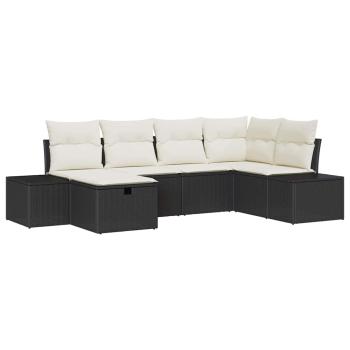 6-teiliges Garten-Sofa-Set mit Kissen Schwarz Poly-Rattan