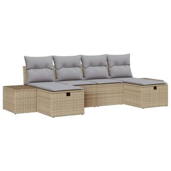 6-teilige Garten Sofa Set mit Kissen Beige Poly Rattan