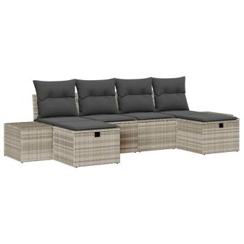 6-teiliges Garten-Sofa-Set mit Kissen Hellgrau Poly-Rattan
