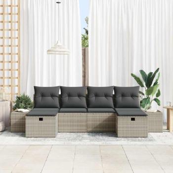6-teiliges Garten-Sofa-Set mit Kissen Hellgrau Poly-Rattan