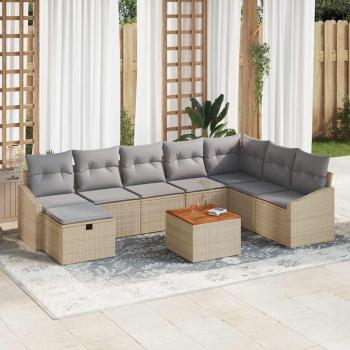ARDEBO.de - 9-teiliges Garten Sofa Set mit Kissen Beigem Poly Rattan