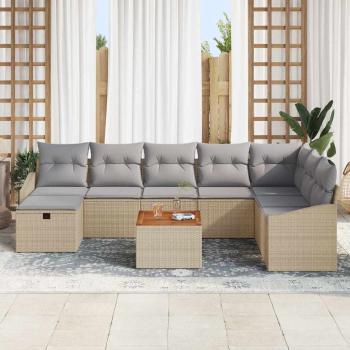 9-teiliges Garten Sofa Set mit Kissen Beigem Poly Rattan