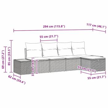 5-teiliges Garten Sofa Set mit Kissen Grau Poly Rattan