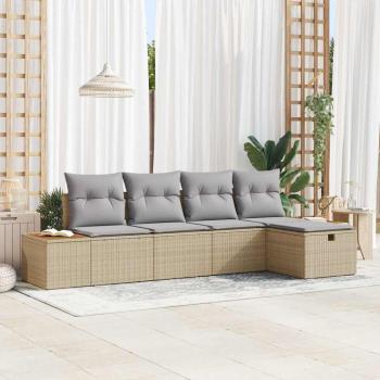 ARDEBO.de - 5-teiliges Garten-Sofa-Set mit Kissen Beige Poly-Rattan