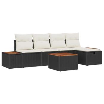 6-teiliges Garten-Sofa-Set mit Kissen Schwarz Poly-Rattan