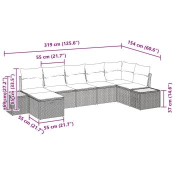 7-teiliges Garten Sofa Set mit Kissen grau Poly Rattan