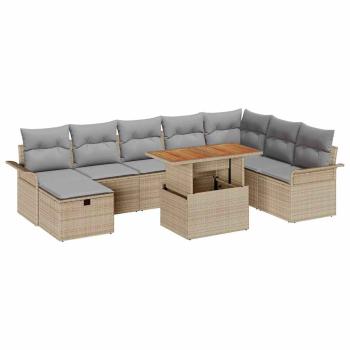 9-teiliges Garten Sofa Set mit Kissen Beige Poly Rattan