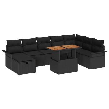 Gartensofa-set 9 stk. Schwarz Poly-Rattan