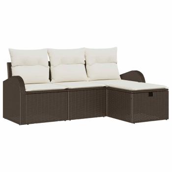 4-teiliges Garten Sofa Set mit Kissen Braun Poly Rattan, 2-Sitzer Garten Sofa mit Stauraum & Kissen Braun Poly Rattan