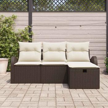 4-teiliges Garten Sofa Set mit Kissen Braun Poly Rattan, 2-Sitzer Garten Sofa mit Stauraum & Kissen Braun Poly Rattan