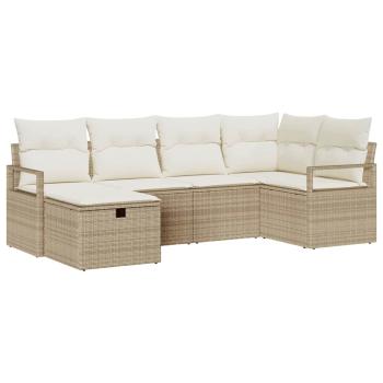 6-teiliges Garten Sofaset mit Kissen Beige Poly Rattan, 2-Sitzer Garten Sofa mit Stauraum & Kissen Beige Poly Rattan