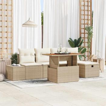ARDEBO.de - 6-teiliges Garten Sofa Set mit Kissen Beige Poly Rattan