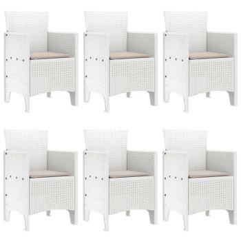 7-teiliges Garten-Esszimmer-Set mit Kissen Weiß Poly Rattan