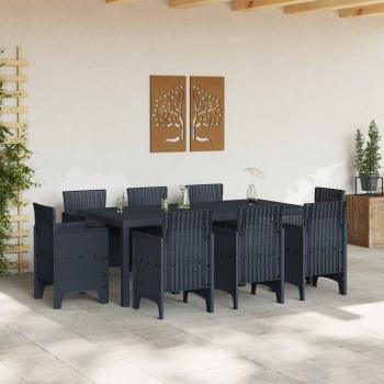 9-teiliges Garten Essset Anthrazit Poly Rattan