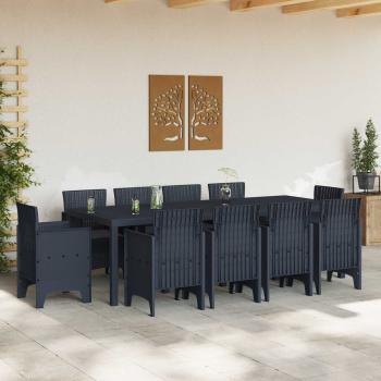 11-teiliges Garten Essgruppe mit Kissen Anthrazit Poly Rattan