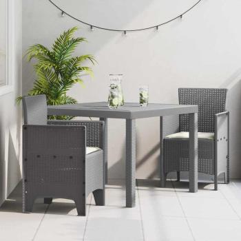 ARDEBO.de - 3-teiliges Garten Esszimmer Set mit Kissen in hellgrauem Poly-Rattan