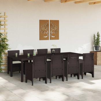 9-teiliges Garten-Esszimmer-Set mit Kissen Braun Poly-Rattan