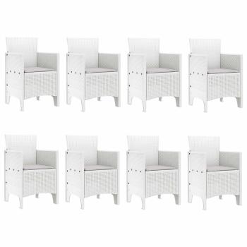 9-teiliges Garten-Ess-Set mit Kissen Weiß Poly Rattan