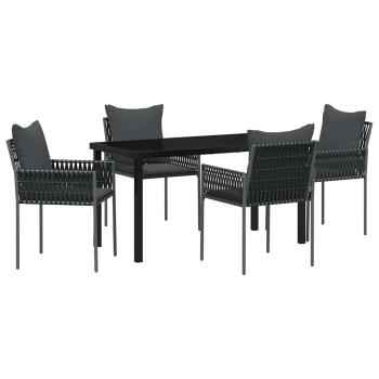 5-teiliges Garten-Ess-Set mit Kissen Schwarz Poly-Rattan