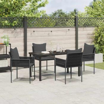 5-teiliges Garten-Ess-Set mit Kissen Schwarz Poly-Rattan
