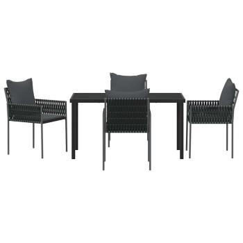 5-teiliges Garten-Ess-Set mit Kissen Schwarz Poly-Rattan