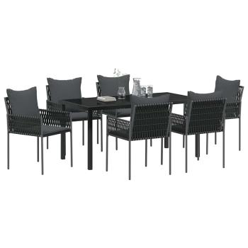 Set aus 4 Schwarze Stühle, Dunkelgraue Kissen