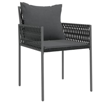 Set aus 4 Schwarze Stühle, Dunkelgraue Kissen