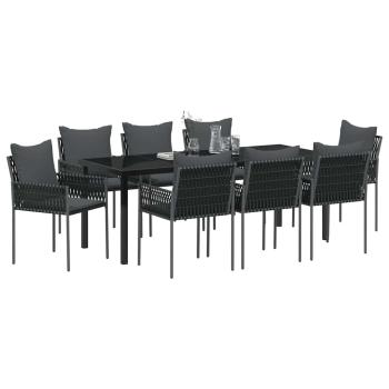 Garten Essgruppe 9 stk. Schwarz und Grau PE-Rattan
