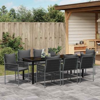 Garten Essgruppe 9 stk. Schwarz und Grau PE-Rattan