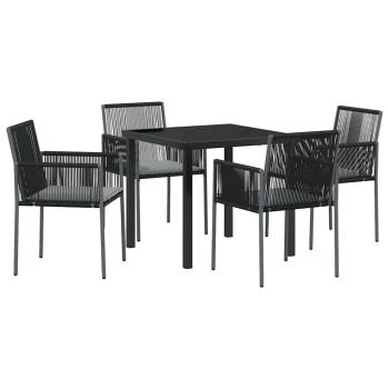Set aus 3 Schwarz PE-Rattan, Stahl, Polyester Standard